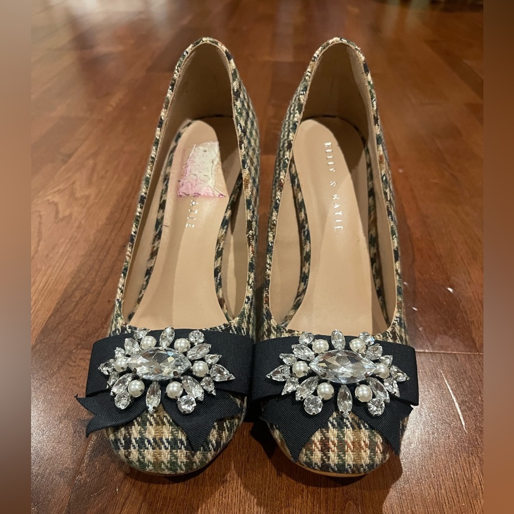 Kelly & Katie Plaid and Rhinestone Fabric Heels
